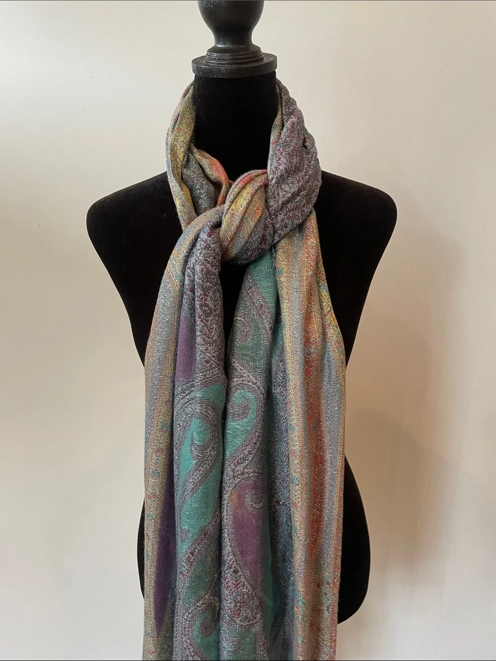 Super nice  purple and blue paisley patterned long scarf